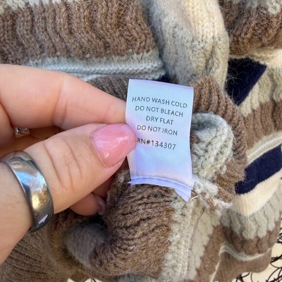 Baltic Born Kira Striped Sweater Navy Sage Tan Beige Soft Chunky NK11144 Size XL - Picture 5 of 10